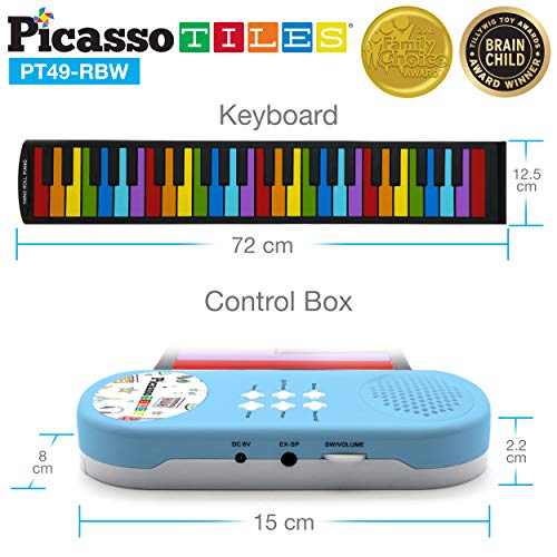 Picassotiles PT49-RBW ® Pt49 Kid'S 49-Key Flexible Roll-Up Educational Electronic Digital Music Piano Keyboard W/Recording Feature thumb #5