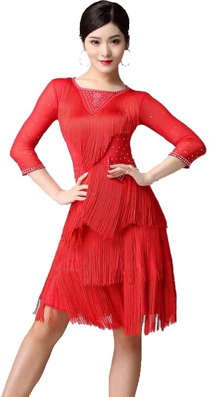 Fringe Latin Dancing Outfit Tango Dancing Clothes for Women Ballroom Dance Training Dresses Cha Cha Dancewear