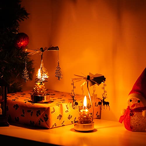 2 Pcs Rotary Candle Holder Spinning Candleholder Christmas Tree & Reindeer Style Heliltd #TOP6