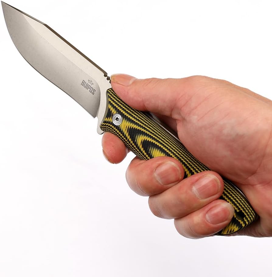 BUIPOS BD06 Fixed Blade Knife DC53 Stone Wash Steel Blade Two-color G10 Handle Full Edge Knife for Outdoor Camping Trekking Hunting Fishing (White Black) (Yellow handle and white blade)