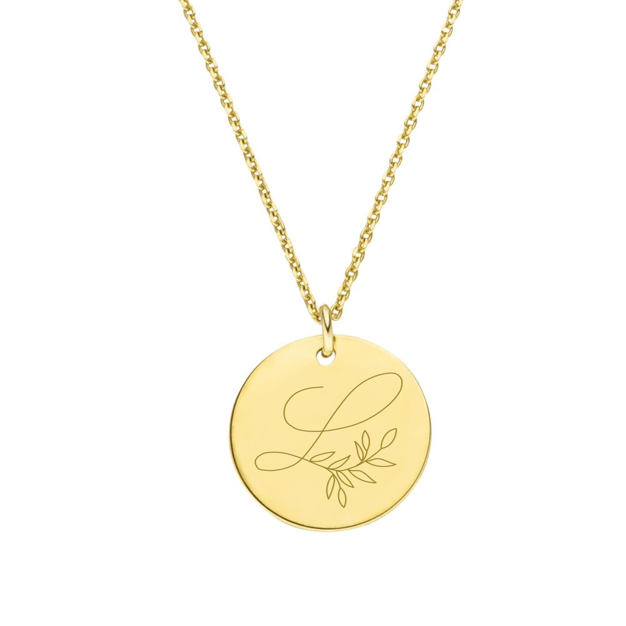 Kette Buchstabe Plättchen-Anhänger 925 Silber Gravur Blätterranke