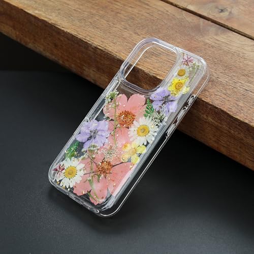 for iPhone 16 Pro Max Clear Case,Aesthetic Floral Phone Case with Pressed Real Flowers Design,Glitter Cute Floral Pattern Women's Phone Case Slim Soft TPU Protective Girl's Phone Cover for iPhone by YUCHii - Used condition - Image 5