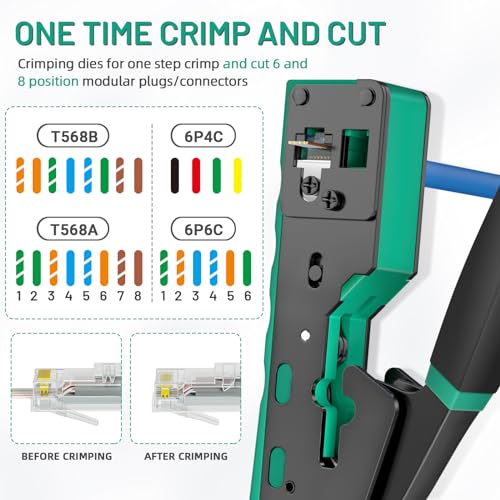 Image of RJ45 Crimping Tool Ethernet Crimp Tool Crimper, Green