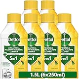 Dettol Washing Machine Cleaner, Lemon, Multipack of 6 X 250ml, Total of 1.5L, Wasing Machine Limescale Remover, Washing Machine Descaler, Antibacterial, Disinfectant, Laundry