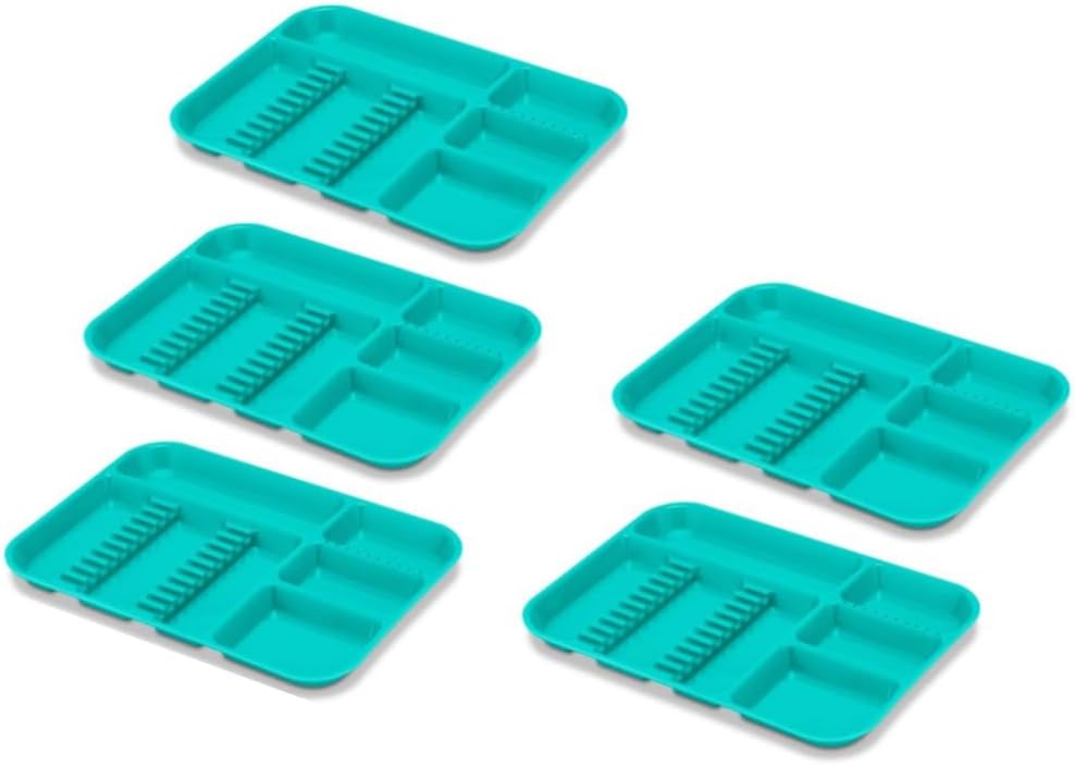 5/Pcs Autoclavable Dental Lockable Divided Instrument Tray B Size Durable Plastic Setup Divided Tray for Medical Instruments (Teal)
