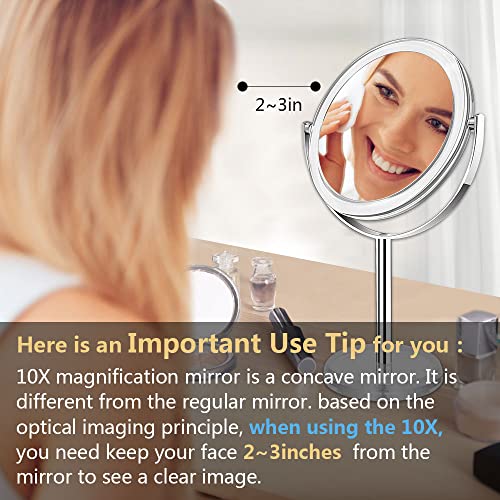 Cheftick Double Sided 1X & 10X Magnifying Makeup Mirror, Tabletop Magnified Vanity Mirror With 360 Degree Swivel For Bathroom Or Bedroom, Transparent #TOP5