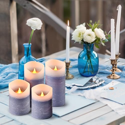 Image of Blue Flameless Candles with Remote and Timer, 4 Pack Real Wax LED Pillar Candles Battery Operated with Flickering Flame,Flickering LED Candles for Christmas Gift Party Home Decor (Blue)