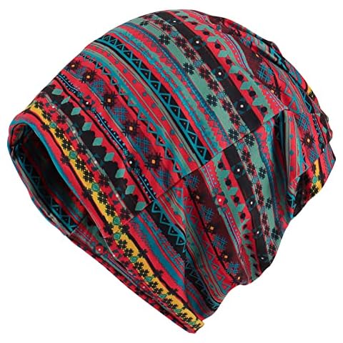 KAKU NANU Women Turban Chemo Beanies Caps Baggy Slouchy Headwear Sleep Scarf (Red,Tribal Art) Cover