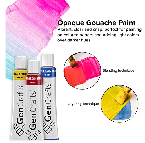 Gencrafts Gouache Paint 50 Colors 12 Ml/ 0.406 Oz. - Quality Non Toxic Pigment Paints For Canvas, Fabric, Crafts, And More #TOP3