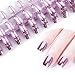 96Pcs Stiletto Fake Nails Full Cover Metal Mirror Reflection Glitter Sequins Medium Length False Acrylic Nail Kits（Gold and Silver Multicolor Mixed Series） (Pink)