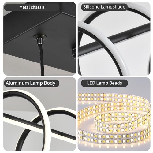 Modern LED Chandelier, Dimmable Kitchen Island Lighting Fixtures 3 Color Temperatures Pendant Light with Remote Control, 39.4" Linear Wave Spiral Dining Room Lights Ceiling Hanging, Black 46W by MDZHYA - Image 8
