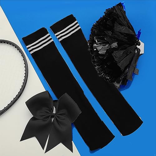 JanJean Kids Girls Cheerleading Set Bowknot Headwear + Stockings + Flower Balls for Dance Performance Competition3