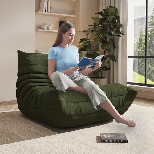 Image of Bean Bag Chairs for Adults, Memory Foam Reading Bean Bag Sofa Chair with Faux Fur Filler, Fireside Floor Gaming Chairs for Living Room, Bedroom and Office (Green, Single)