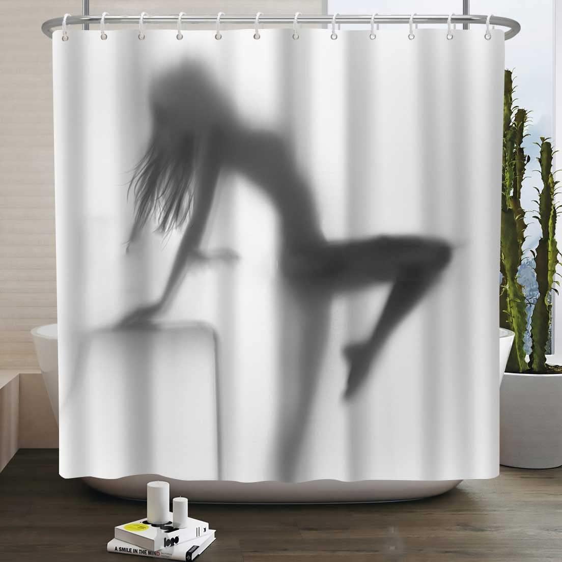 Sexy Lady Women Fabric Shower Curtain Beauty Silhouette Shadow Shower Curtains Set for Bathroom Decor Sets White Waterproof Bath Curtain Standard Size, 72 x 72 Inches, YLLHNT195