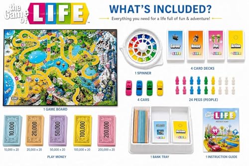 Image of The Game of Life Family Board Game for Kids & Adults - Interactive Strategy Game with Spinner Wheel, Career House Pet Cards, Play Money & Cars for 2-4 Players Age 8+