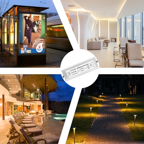 Image of LED Driver 300W 12V Power Supply, IP67 Waterproof Low Voltage Transformer, 110V AC to 12V DC Converter for Outdoor Landscape Lighting and LED Strip, with 3-Prong Plug 3.3FT Cable