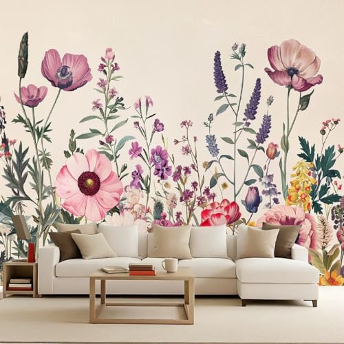 Papel Pintado Flores Colorida Acuarela Plantas 200x140 cm Efectos 3D Papel Tapiz Fotográfico Tejido No Tejido Mate Póster Fotomurales Decoración Pared Para Dormitorio Salón Decorativos Murales