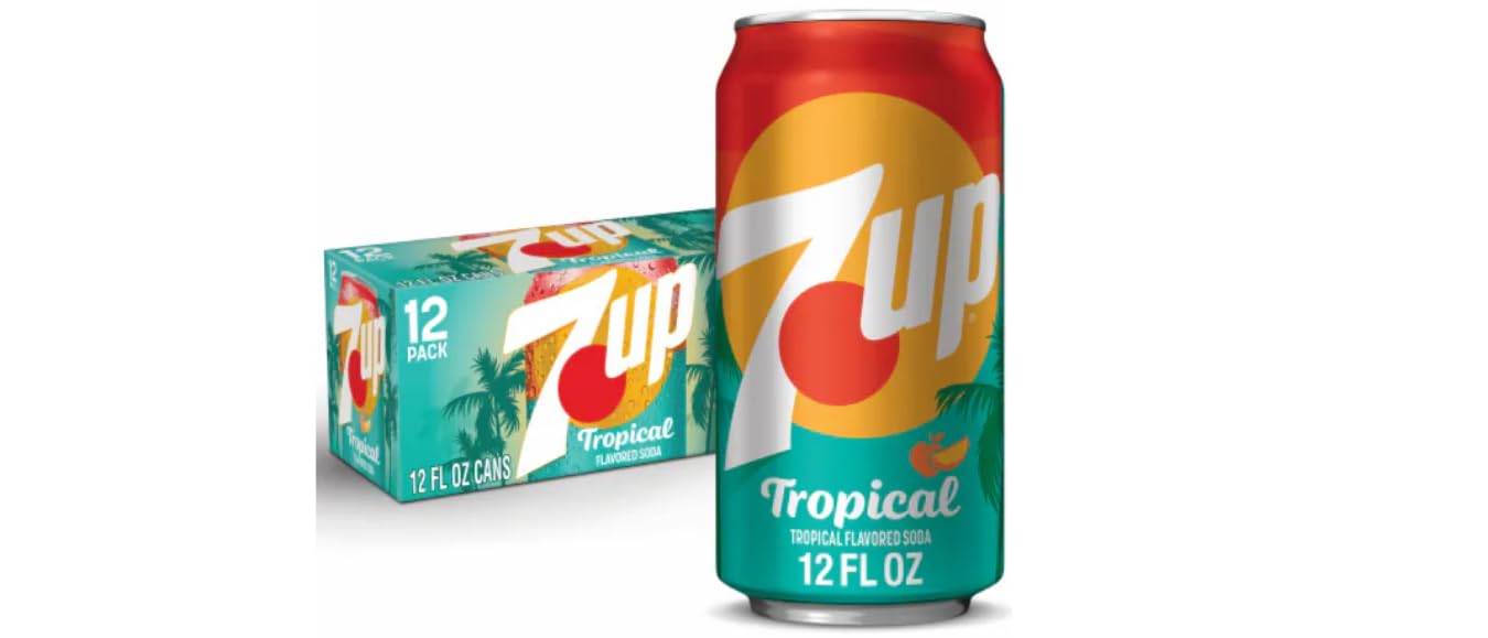 7-up Tropical Mango Peach Soda Cans, 12 Pack