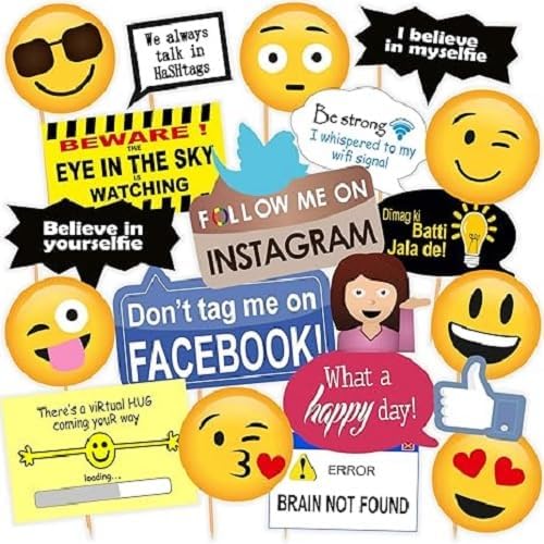 Generic Social Media Party Photo Booth Props (Pack of 21 Pcs) Colour : Multicolour
