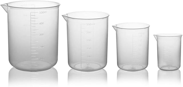 LIVEMEGREEN 4pack Measuring Cup Labs Plastic Graduated Beakers 50ml 150ml 250ml 500ml (Transparent)
