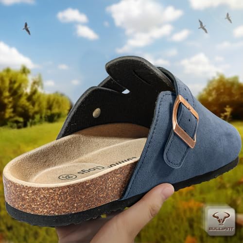 Image of BULLIANT Women Clogs-Fleece-Lined Suede Mules Slippers Nurse Shoes Unisex-Memory Foam Arch Support Cork-Footbed