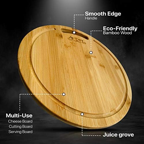 Az Easy Bamboo Round 30cm Chopping Cutting Serving Board Cooking Utensils for Any Kitchen Any Type of Food Tool 100% Biodegradable eco-Friendly Natural Bamboo no Added Extra Materials