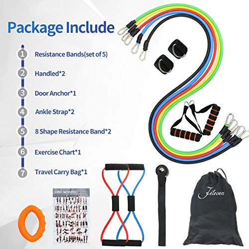 Jeteven Resistance Bands,Widerstandsbänder Fitnessbänder Set,Krafttraining Expander 14Pcs mit 5 Fitness Bänder,1 Türanker,2 Griff,2 Fußschlaufen,2 8-Form-Widerstandsband,1 Trainingskarte,1 Handtasche – Bild 3