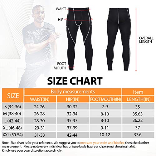 apollo walker Men\'s Compression Leggings Quick Dry Athletic Cycling Pants, Running Riding Tights Base Layer Bottoms Black - Thumbnail 4