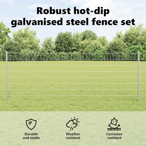 vidaXL Zaun mit Pfosten Silber 0,8 x 25 m Stahl, Verstellbare Außenumzäunung, moderner Gartenzaun, stabiler Raumteiler, vielseitige Sichtschutzlösung für Gärten