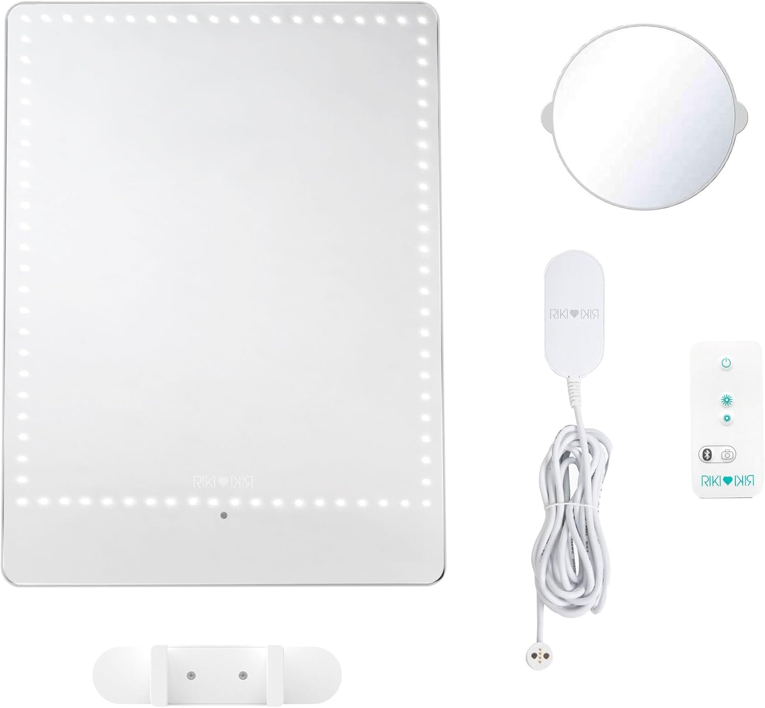 RIKI LOVES RIKI Pretty LED Makeup Mirror with Lights - Medium-Sized Lighted Makeup Mirror with 5X Magnifying Mirror, Smartphone Holder & Remote Control | Wall-Mountable, Bluetooth, & Selfie Function