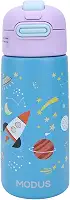 Garrafa Térmica Infantil - 500mL, Parede Dupla Livre de BPA, Anti Vazamento, com Canudo Silicone (Azul Espaço Sideral)