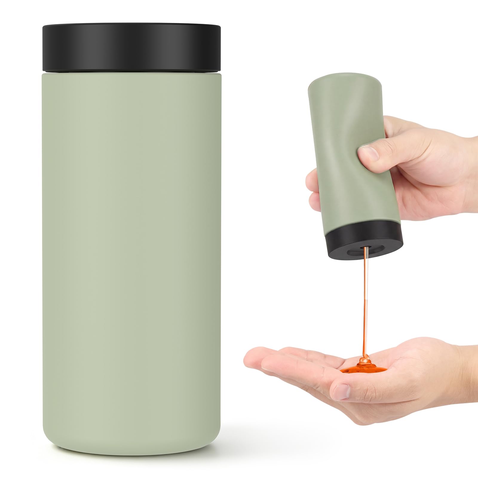 240ml Silicone Squeeze Soap Dispenser, Refillable Leak-Proof Liquid Bottle for Kitchen & Bathroom, Portable Travel Bottle for Dish Soap, Shampoo, Conditioner (Green)