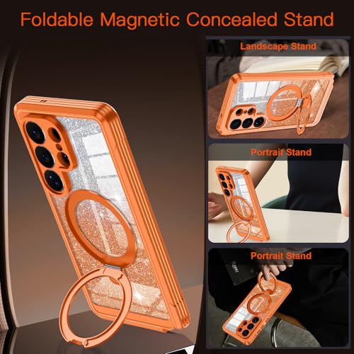 v-Golvin for Galaxy S26 Ultra Case,[Magnetic Stand][Fit for MagSafe][Glitter Card][Built-in 9H+ Screen Protector] Military-Grade Drop Proof Shiny Cover for Samsung Galaxy S26 Ultra,Orange - image 7