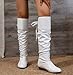 Knee High Boots Women with Bow Over the Knee FlatS Boots with Bow Tie, Fashion PU Leather Square Toe, Lace Up Chunky Low Heels for Winter Fall (White, US, US Footwear Size System, Adult, Women, Numeric, Medium, 8)