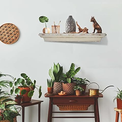 DQ DQ HOME DECOR Cheyenne Wall-Mount Display Shelf, Wall Shelves Organizer for Bedrooms, Hallways, Stairways, Entryways, Kitchens, and Bathrooms, Distressed White 36IN Cover