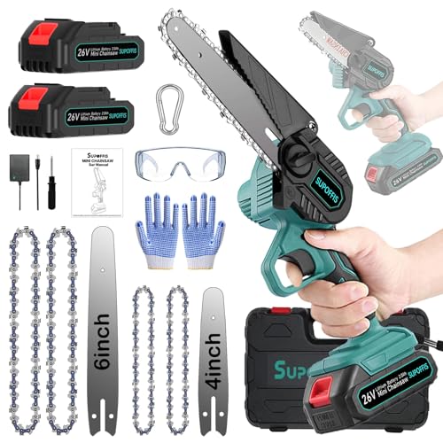 Mini Chainsaw 6-inch & 4-inch, 2 * 2000mAh Battery Mini Electric Chainsaw, 26v Brushless Mini Chainsaw Cordless One-Handed Portable Handheld Chainsaw for Garden Courtyard Tree Branch Wood Cutting