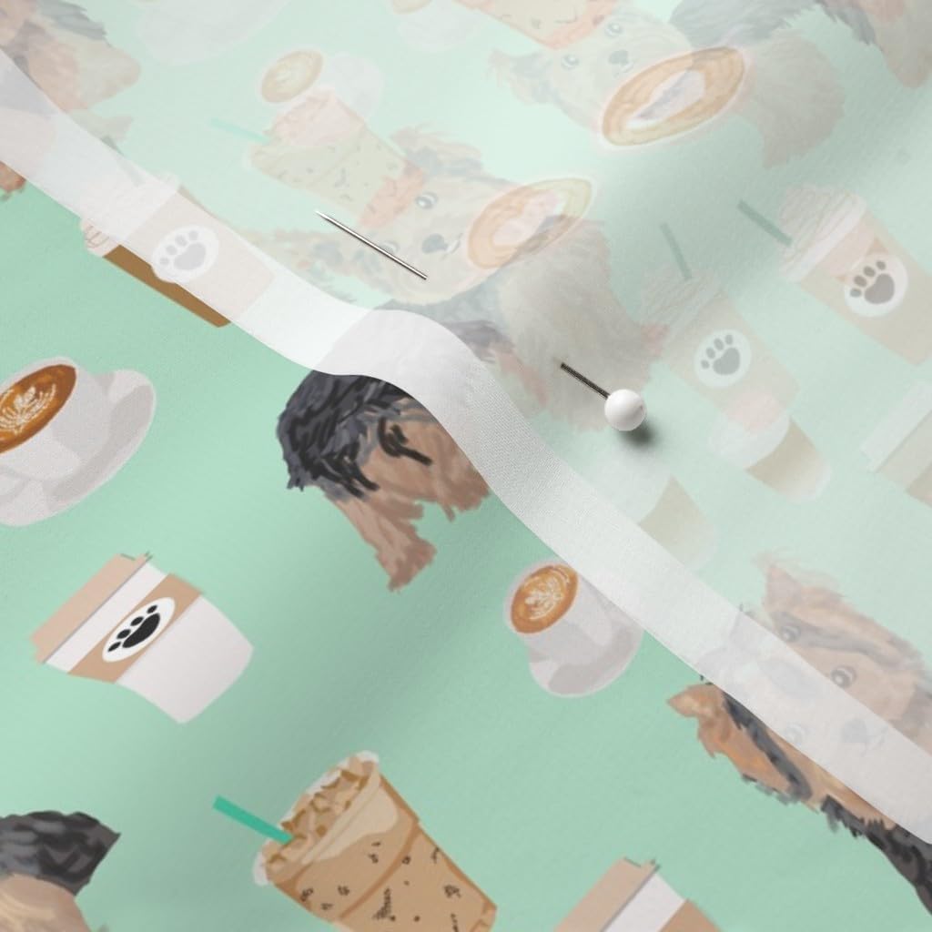 Spoonflower Fabric - Yorkie Coffee Yorkshire Terrier Cute Dogs Dog Puppy Pet Portrait Printed on Chiffon Fabric by The Yard - Sewing Fashion Apparel Dresses Home Decor