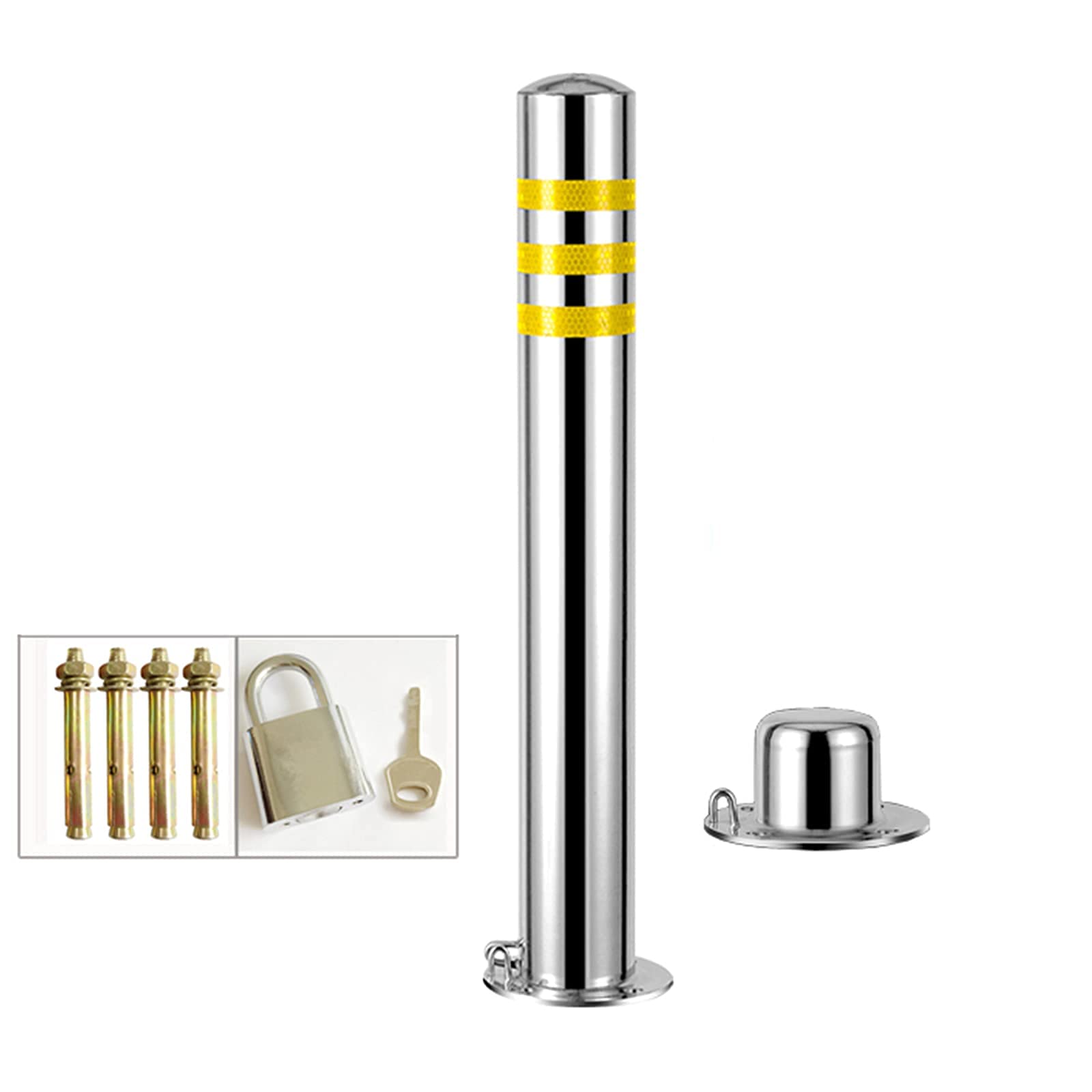 SnamicE Driveway Barrier Parking Barrier Safety Barrier Stainless Steel Parking Bollard Posts Car Park Security Driveway Pole Easy Installation,76x750mm