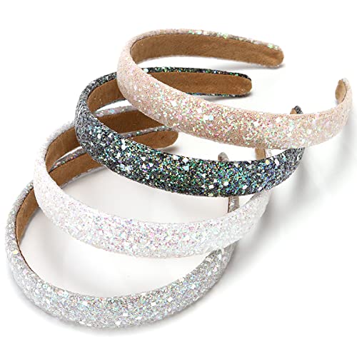 Bomtty 4 Pcs Glitter Headbands, Sparkly Headband Plastic Hair Hoop Glitter Hairbands For Girls And Women (Black+White+Grey+Beige) #TOP1