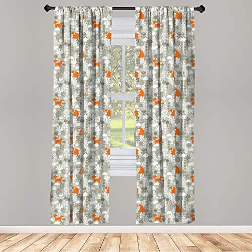 Lunarable Autumn Fall Window Curtains, Fox Animal Sleeping In The Forest Plants Woodland Wildlife Theme, Lightweight Decor 2-Panel Set With Rod Pocket, Pair Of - 28" X 63", Orange White #TOP1