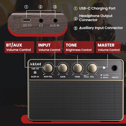 AKLOT Amplificador portátil para guitarra recargable con sistema inalámbrico de transmisor y receptor miniatura 3