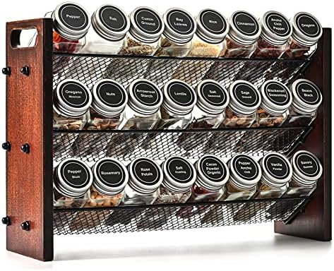 Roykoota Spice Rack, Spice Rack Organizer without Seasoning Jars, Wooden Spice Rack, Rustic 3 Tier Spice Rack for Kitchen Cabinet, Countertop or Wall Mount