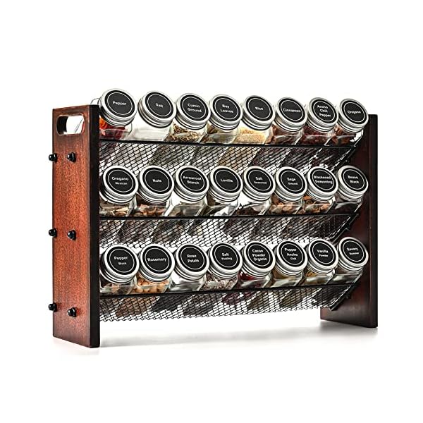 Roykoota Spice Rack, Spice Rack Organizer without Seasoning Jars, Wooden Spice Rack, Rustic 3 Tier Spice Rack for Kitchen Cabinet, Countertop or Wall Mount