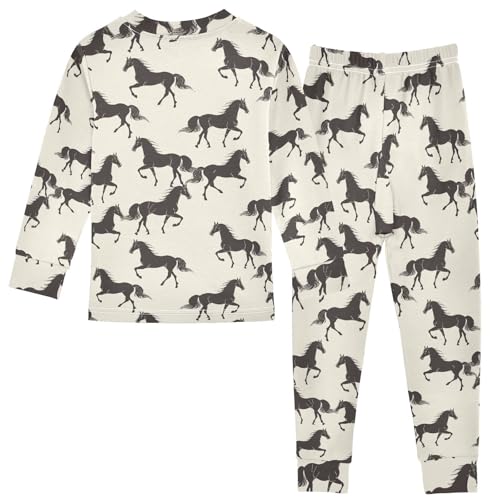 Fustylead Black Running Horse Silhouette 2-Piece Cotton Pajama Set, Long Sleeve Top and Matching Bottom2