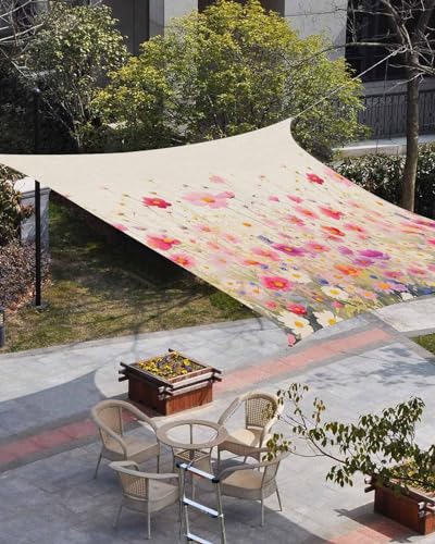 Waterproof Sun Shade Sail Watercolor Red Pink Floral Linen Texture Outdoor Patio Sun Shades Canopy UV Block Water Resistant Sunshade for Garden Backyard Deck Pergola 12x16 Ft