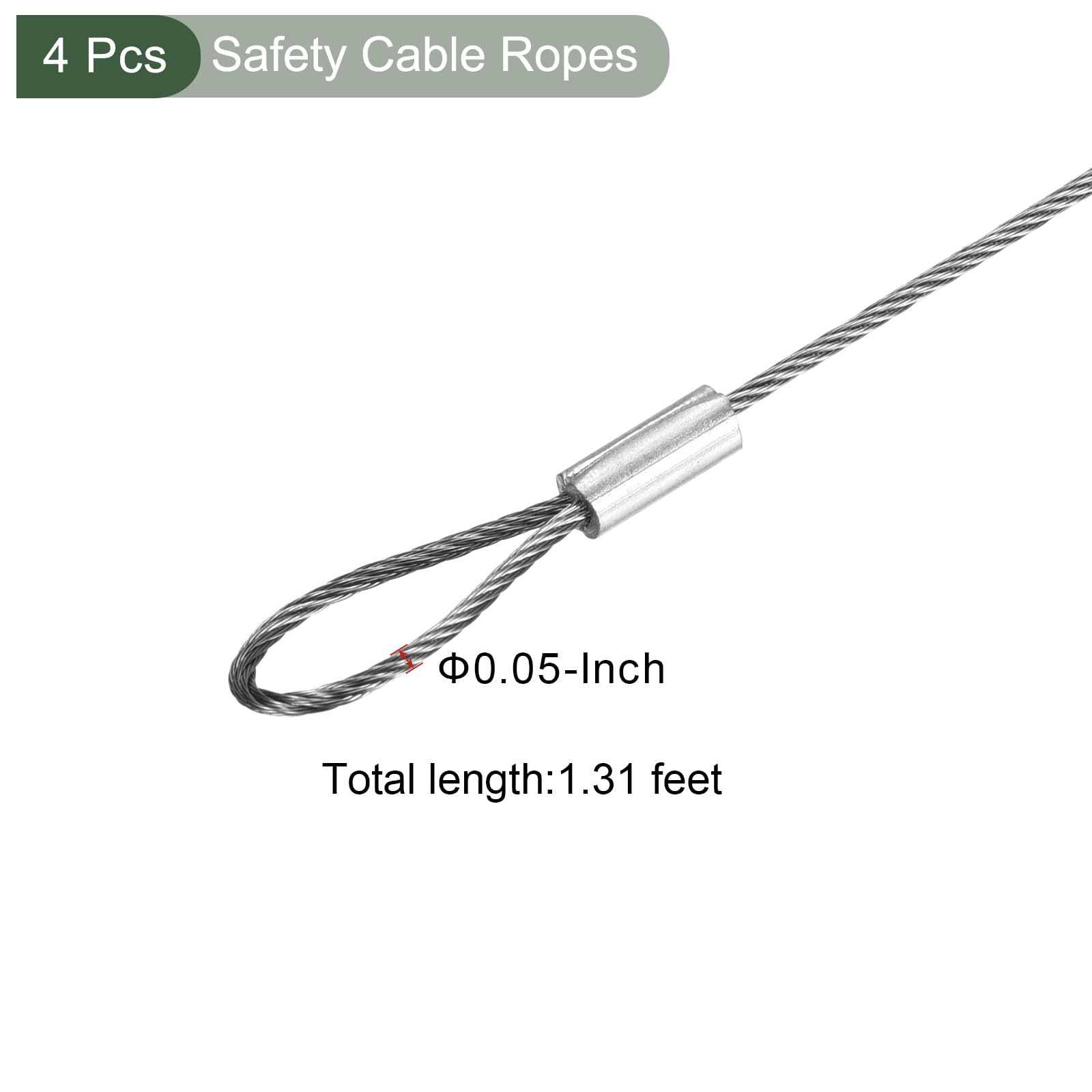 YOKIVE 4 Pcs Stage Lights Safety Cables, 304 Stainless Steel Security Ropes with Double Loops, Silver, 16-Inch,1.2mm - Image 2