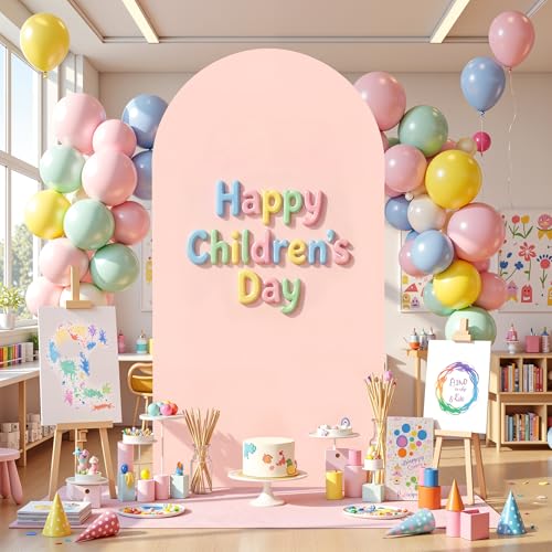 Image of Pale Pink Arch Backdrop Cover 6FT Polyester Fitted Wedding Arch Stand Covers Round Top Chiara Arch Covers Stretchy Backdrop Cover for Birthday Party Ceremony Banquet Decoration