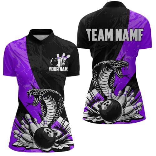 Cobra Snake Personalized Bowling Shirts for Men Women, Bowling Team Shirt Polo & Quarter-Zip Bowling League Jersey D064
