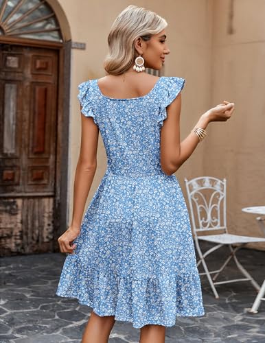 Image of Zeagoo Womens Summer Dress Casual Ruffle Tiered Floral Square Neck Sundresses Beach Boho Mini A-line Dress 2026 with Pockets