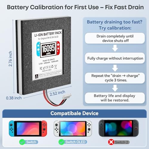 Kosker Switch 1 Battery Replacement Kit Compatible with Nintendo Console HAC-001 & OLED HEG-001, 16095mWh HAC-003 Switch Battery with Extra Repair Tools Kit for Extended Gaming, 1 Pack - 1